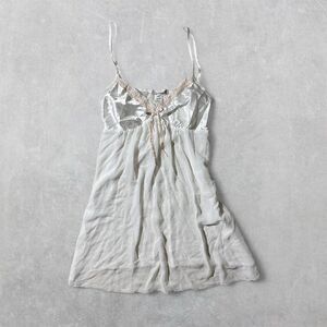 Linea Donatella Women's Large White Sheer Babydoll Slip Dress with Lace Trim